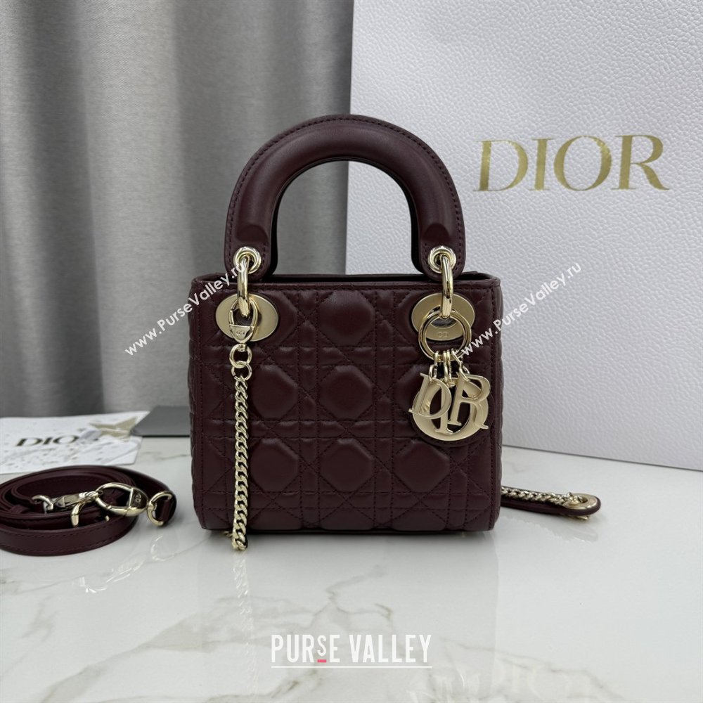 Dior Classic Mini Lady Dior Bag in Cannage Lambskin Burgundy 2026 M0505 0409 (BF-260409018)