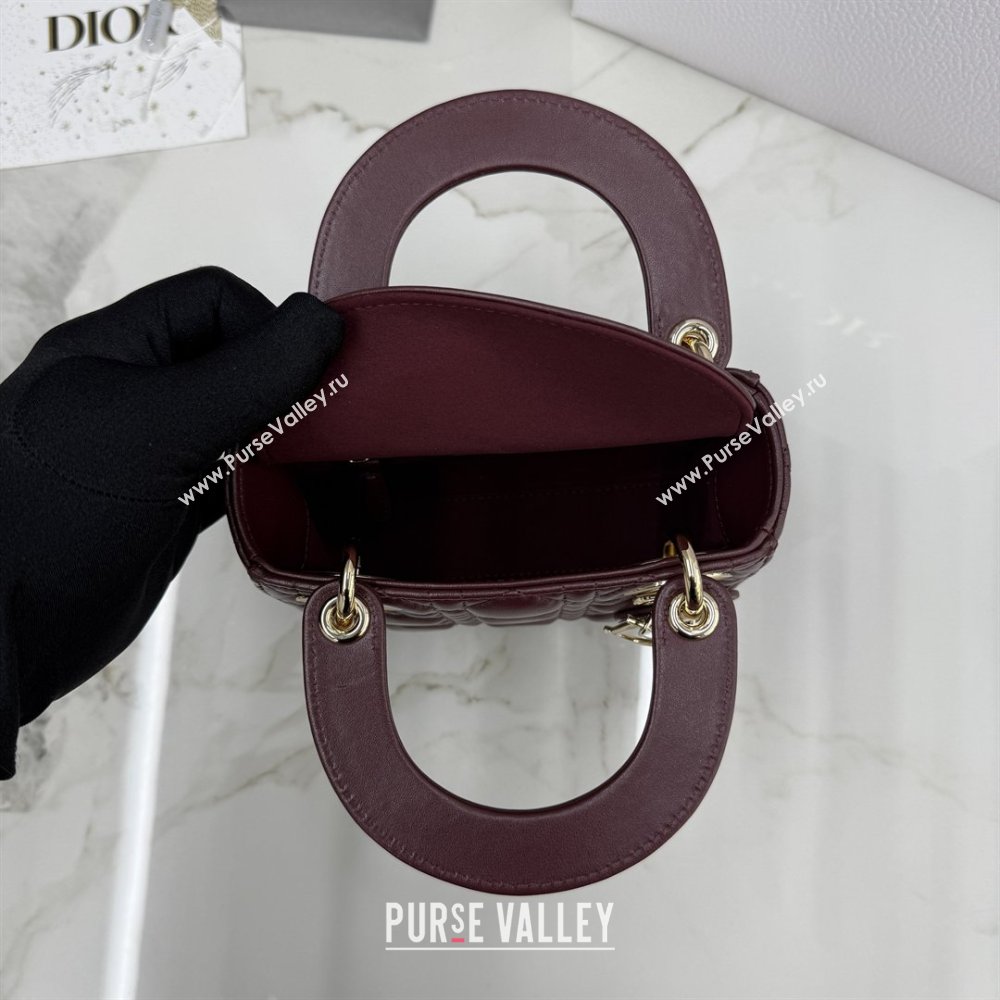 Dior Classic Mini Lady Dior Bag in Cannage Lambskin Burgundy 2026 M0505 0409 (BF-260409018)