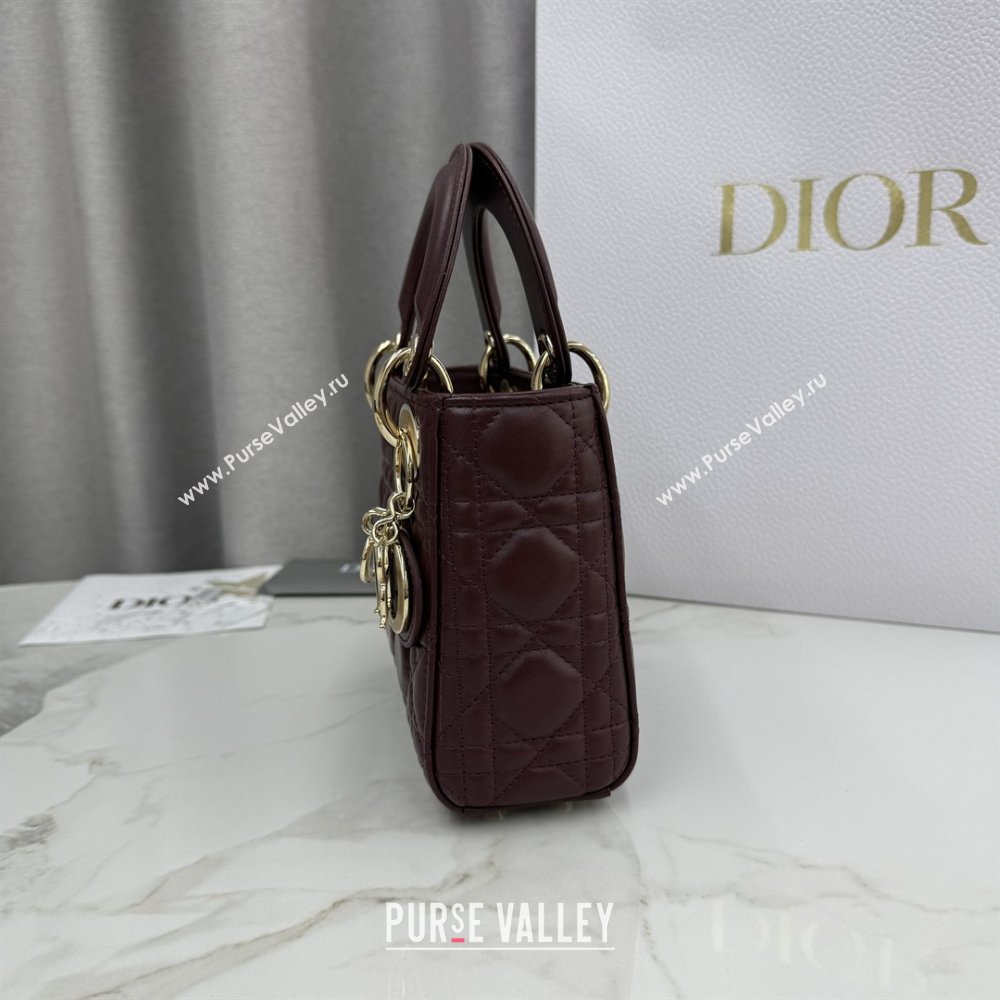 Dior Classic Mini Lady Dior Bag in Cannage Lambskin Burgundy 2026 M0505 0409 (BF-260409018)