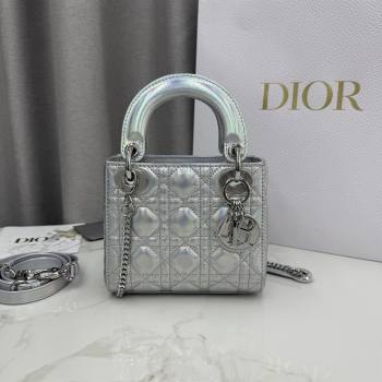 Dior Classic Mini Lady Dior Bag in Cannage Lambskin Iridescent Silver 2026 M0505 0409 (BF-260409014)