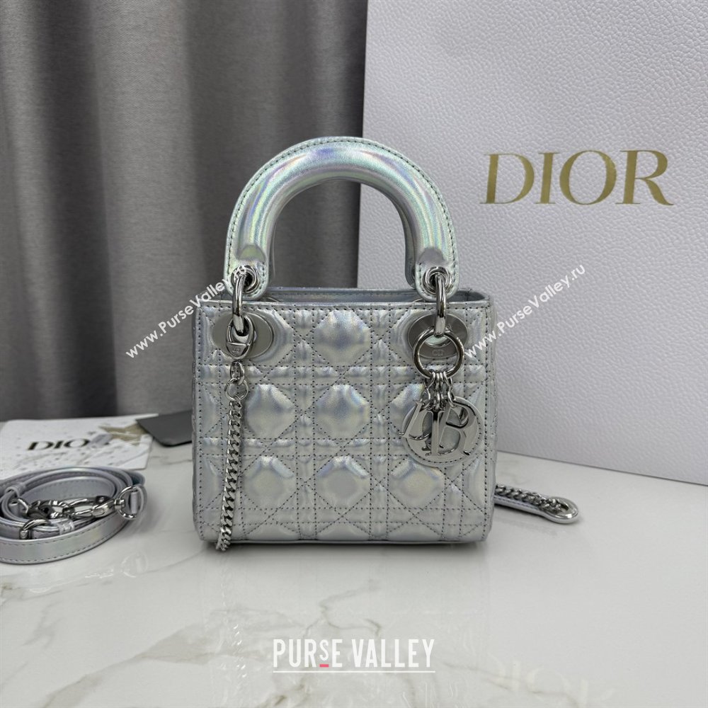 Dior Classic Mini Lady Dior Bag in Cannage Lambskin Iridescent Silver 2026 M0505 0409 (BF-260409014)