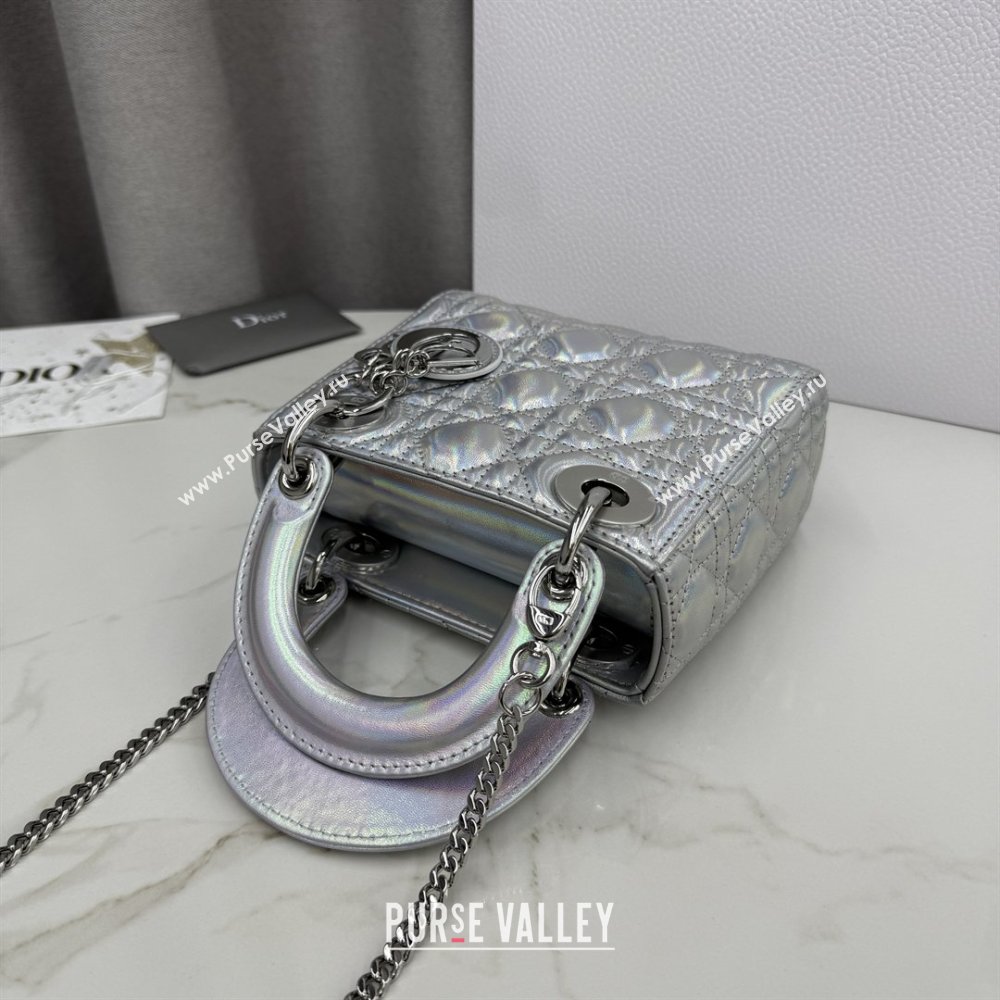 Dior Classic Mini Lady Dior Bag in Cannage Lambskin Iridescent Silver 2026 M0505 0409 (BF-260409014)