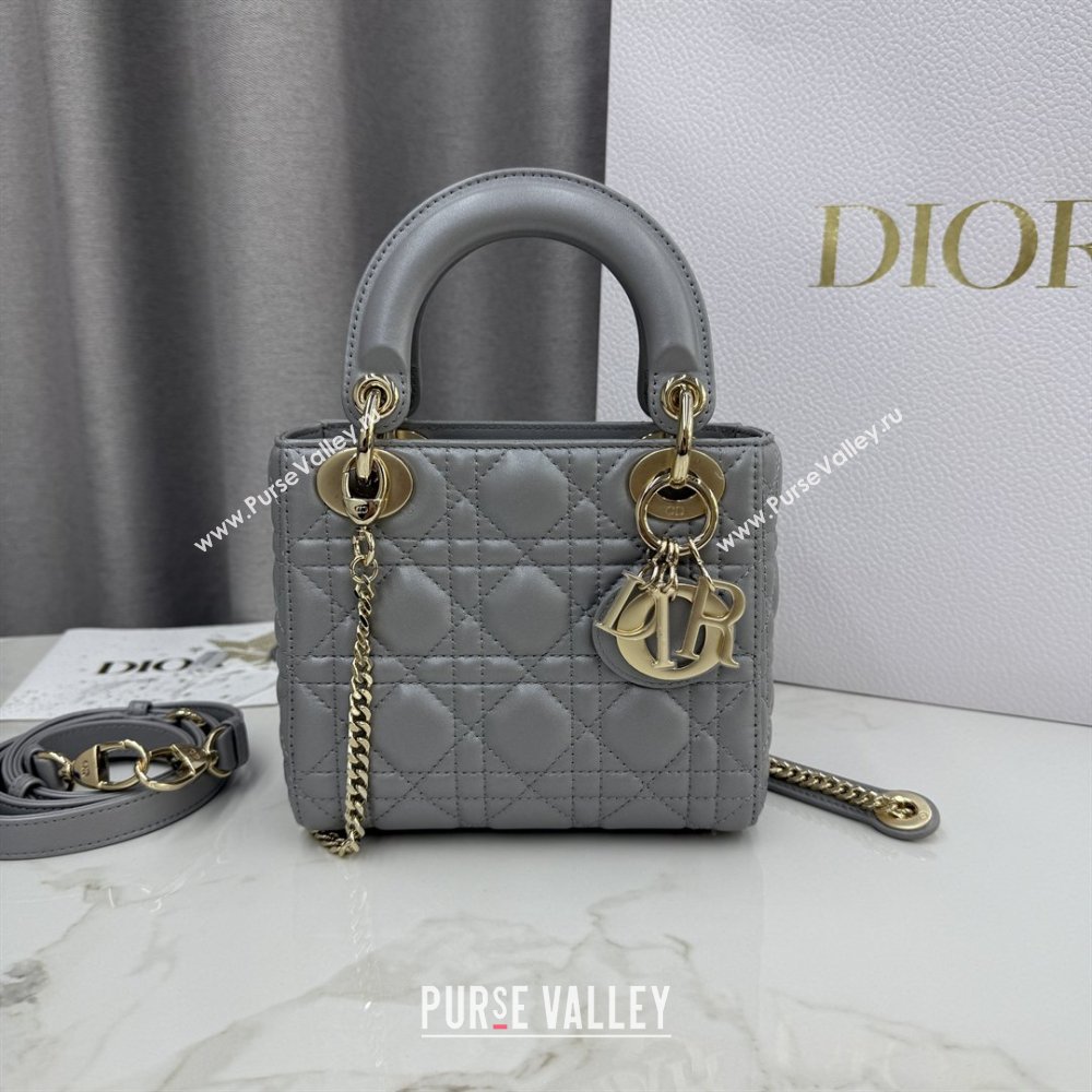 Dior Classic Mini Lady Dior Bag in Cannage Lambskin Pearly Grey 2026 M0505 0409 (BF-260409021)