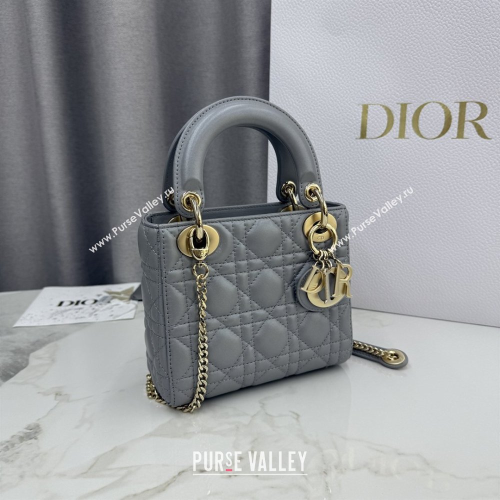 Dior Classic Mini Lady Dior Bag in Cannage Lambskin Pearly Grey 2026 M0505 0409 (BF-260409021)