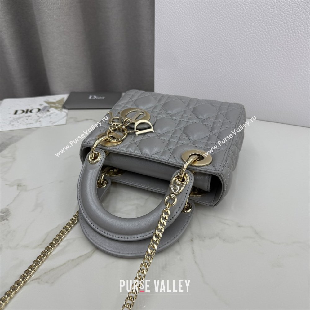Dior Classic Mini Lady Dior Bag in Cannage Lambskin Pearly Grey 2026 M0505 0409 (BF-260409021)