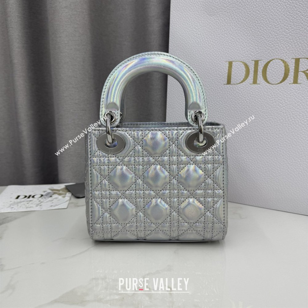 Dior Classic Mini Lady Dior Bag in Cannage Lambskin Iridescent Silver 2026 M0505 0409 (BF-260409014)