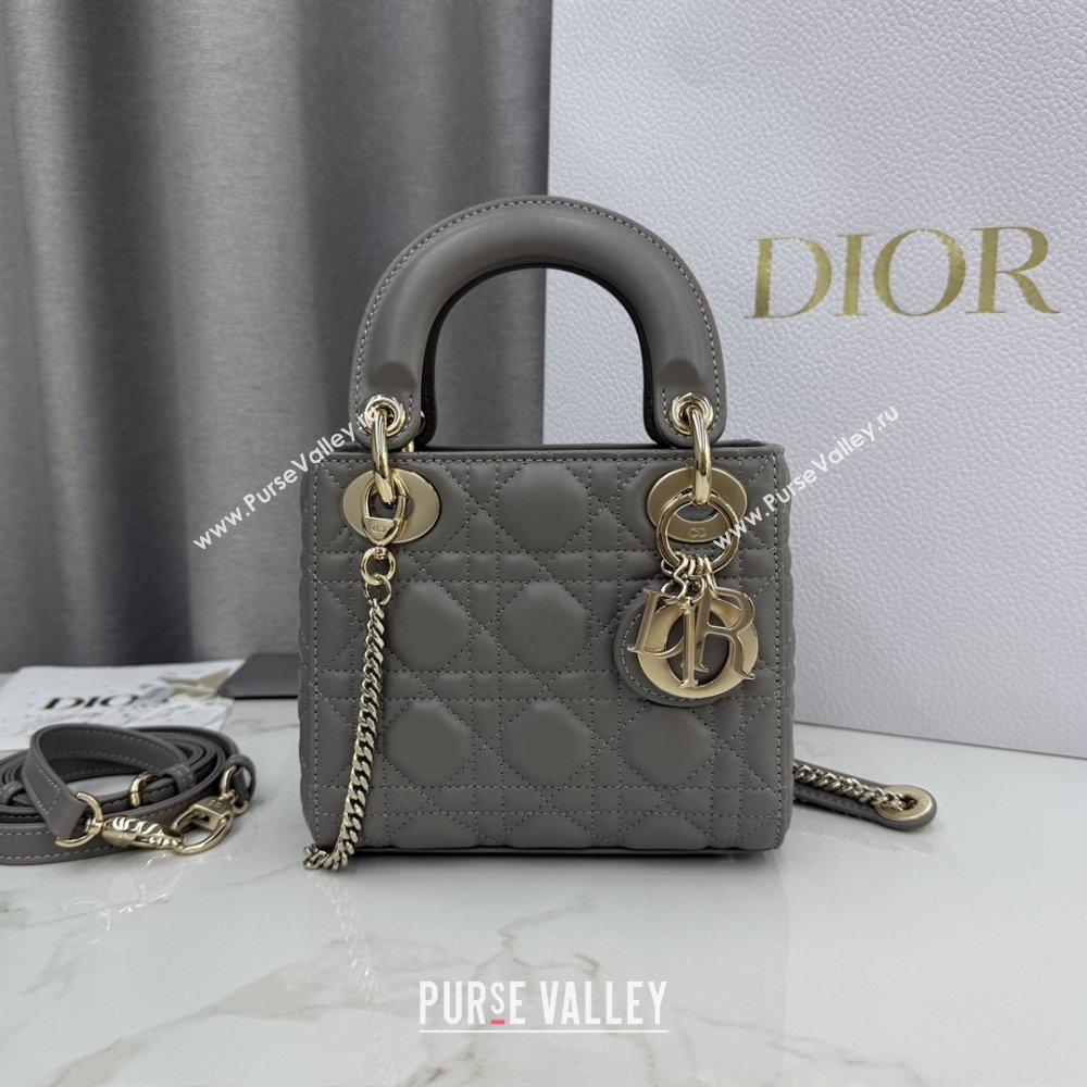 Dior Classic Mini Lady Dior Bag in Cannage Lambskin Light Grey 2026 M0505 0409 (BF-260409022)