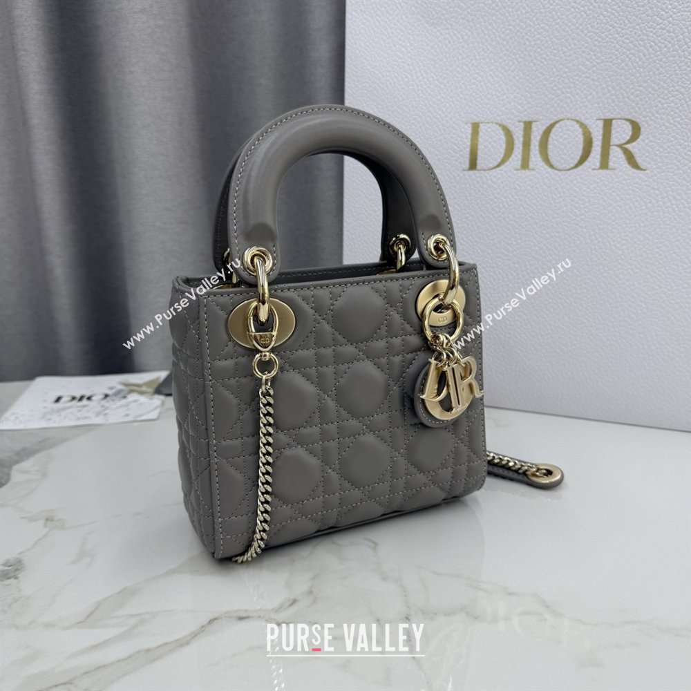 Dior Classic Mini Lady Dior Bag in Cannage Lambskin Light Grey 2026 M0505 0409 (BF-260409022)