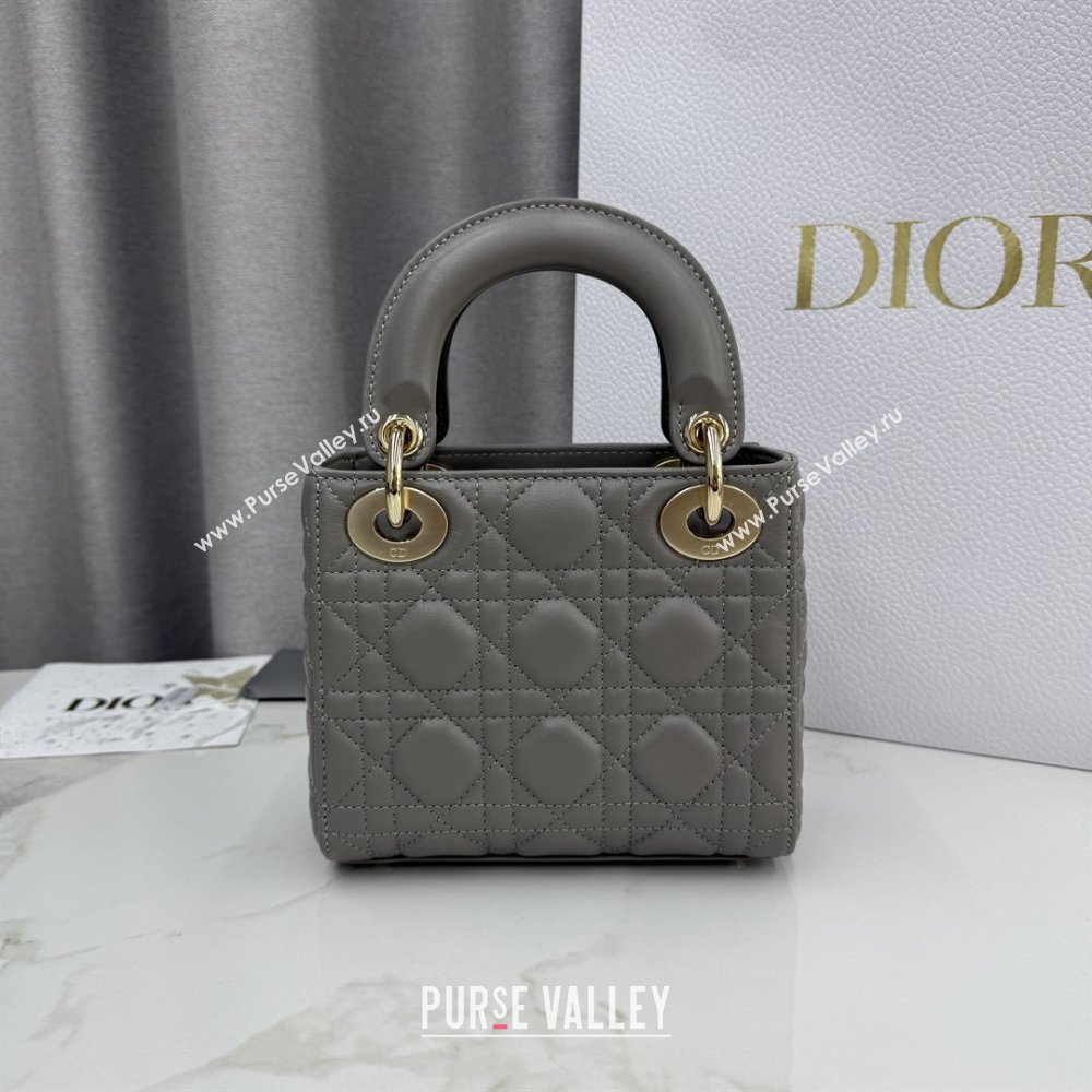 Dior Classic Mini Lady Dior Bag in Cannage Lambskin Light Grey 2026 M0505 0409 (BF-260409022)