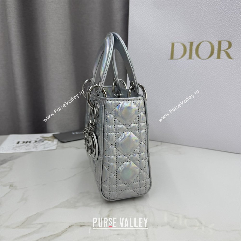 Dior Classic Mini Lady Dior Bag in Cannage Lambskin Iridescent Silver 2026 M0505 0409 (BF-260409014)