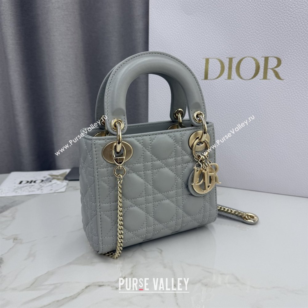 Dior Classic Mini Lady Dior Bag in Cannage Lambskin Cloud Grey 2026 M0505 0409 (BF-260409024)