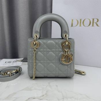 Dior Classic Mini Lady Dior Bag in Cannage Lambskin Cloud Grey 2026 M0505 0409 (BF-260409024)