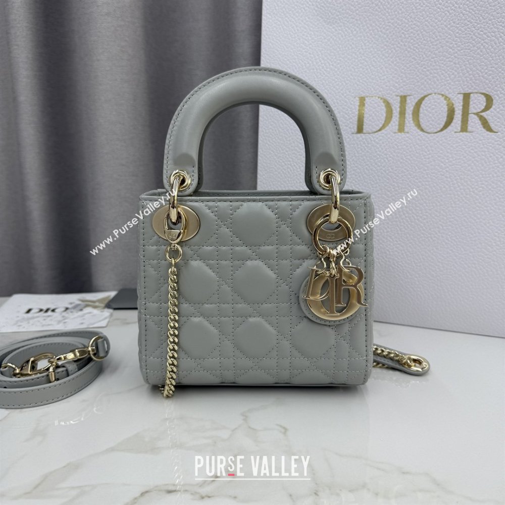 Dior Classic Mini Lady Dior Bag in Cannage Lambskin Cloud Grey 2026 M0505 0409 (BF-260409024)