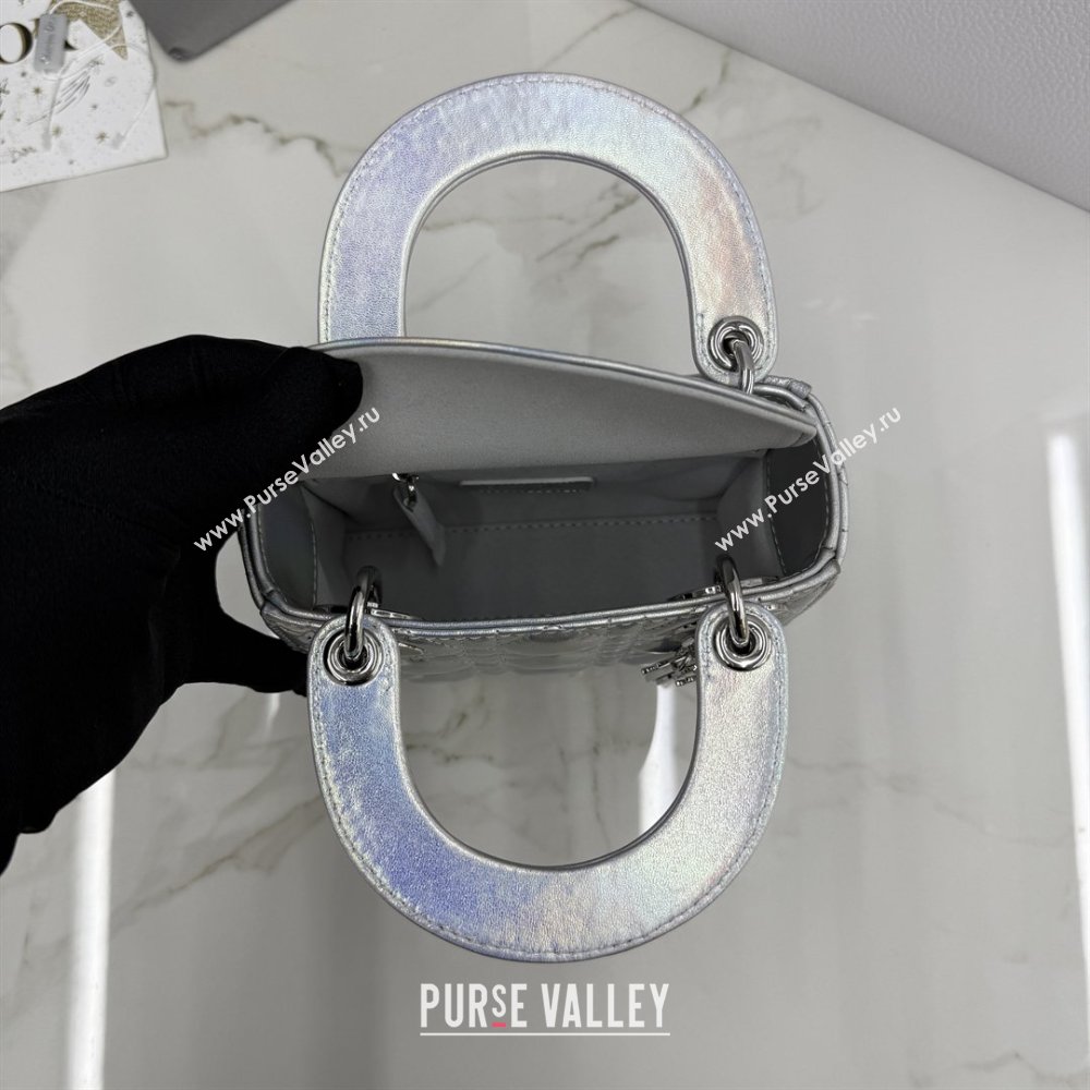 Dior Classic Mini Lady Dior Bag in Cannage Lambskin Iridescent Silver 2026 M0505 0409 (BF-260409014)