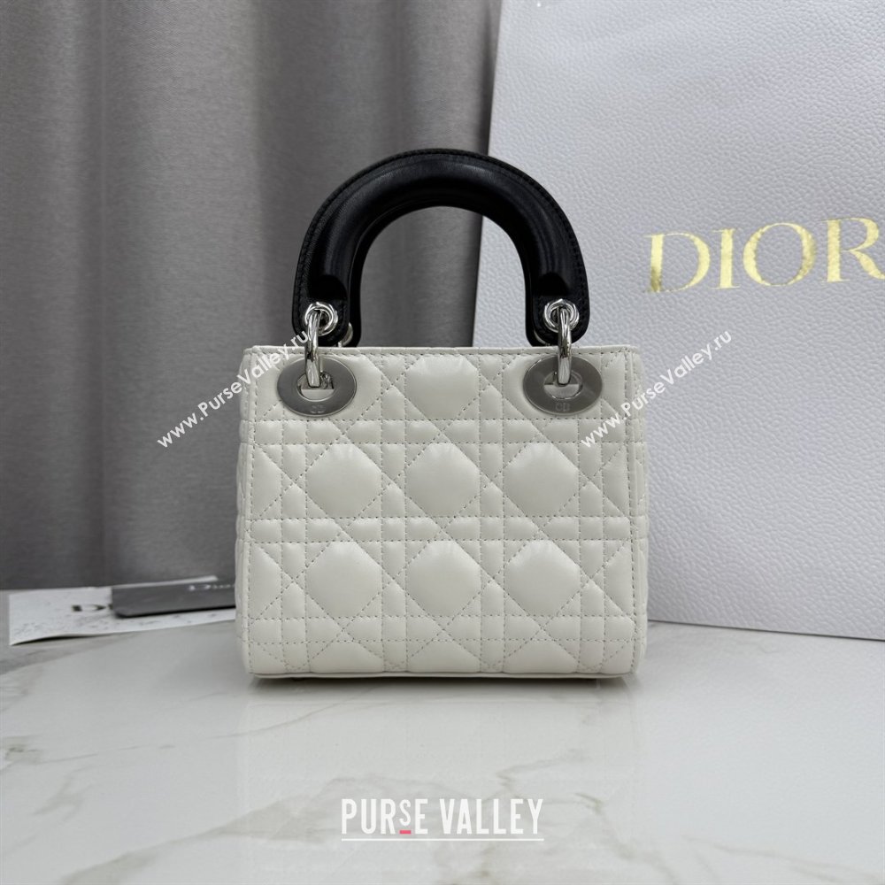 Dior Mini Lady Dior Bag in Cannage Lambskin with Bow White/Black 2026 D6603 (XXG-260409062)
