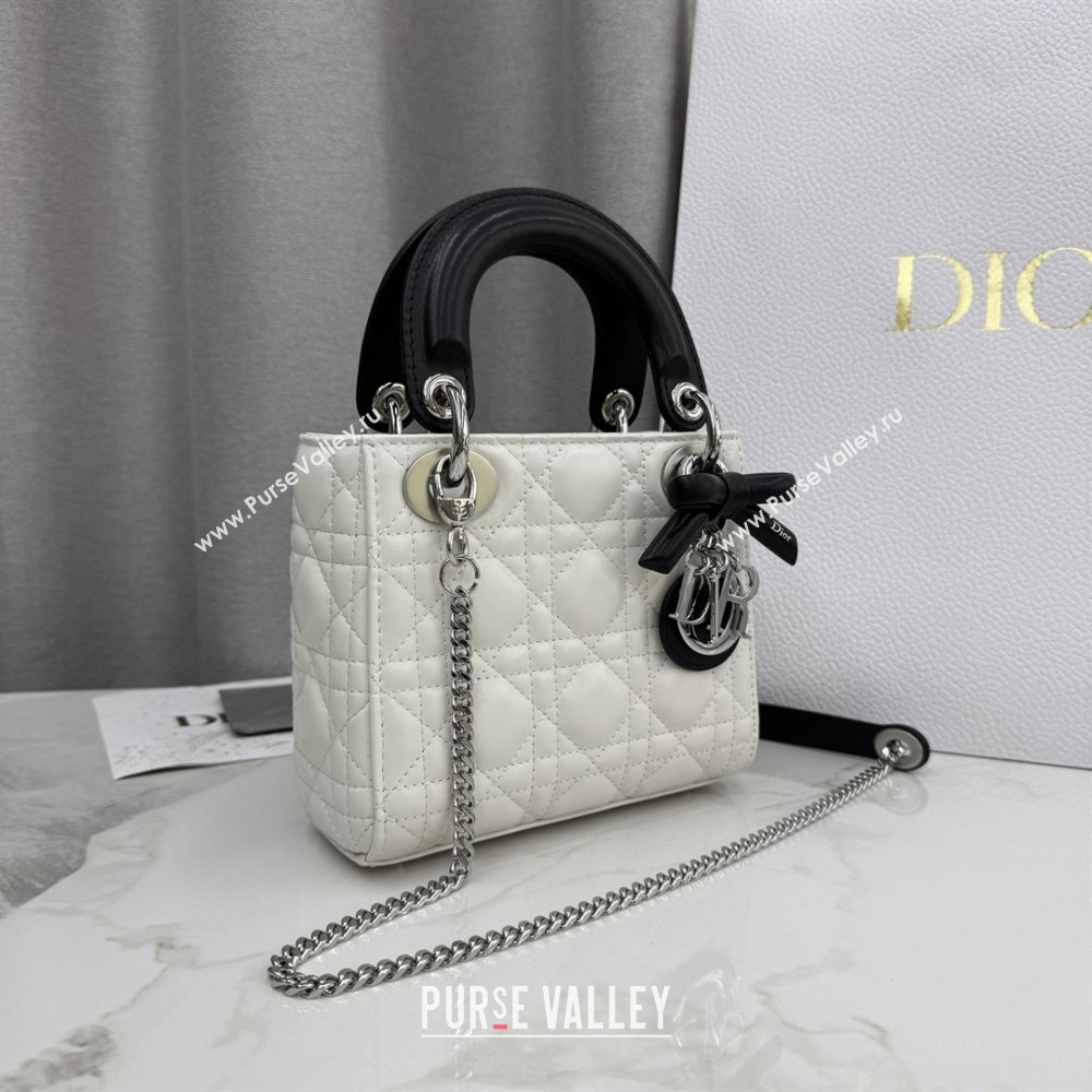 Dior Mini Lady Dior Bag in Cannage Lambskin with Bow White/Black 2026 D6603 (XXG-260409062)