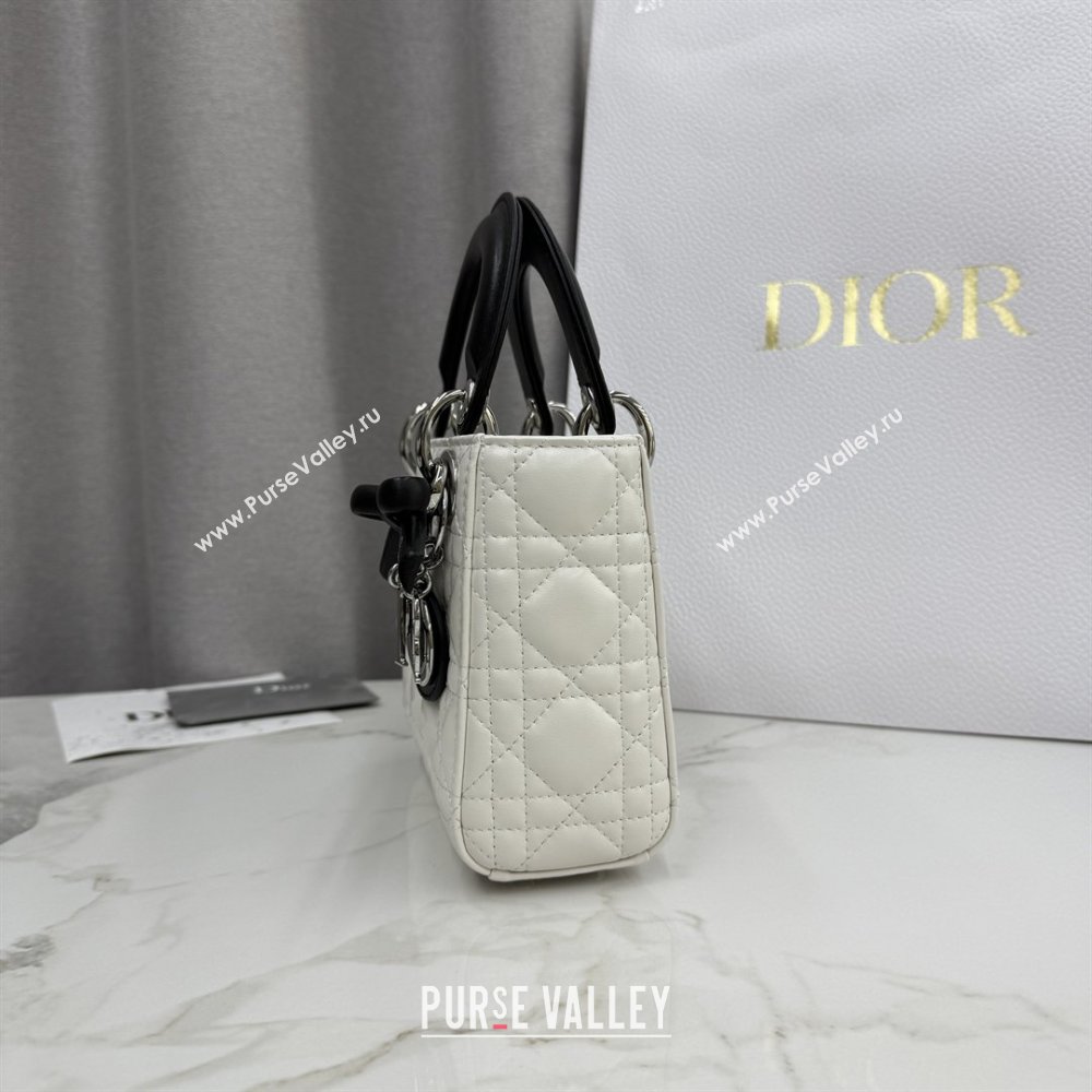 Dior Mini Lady Dior Bag in Cannage Lambskin with Bow White/Black 2026 D6603 (XXG-260409062)