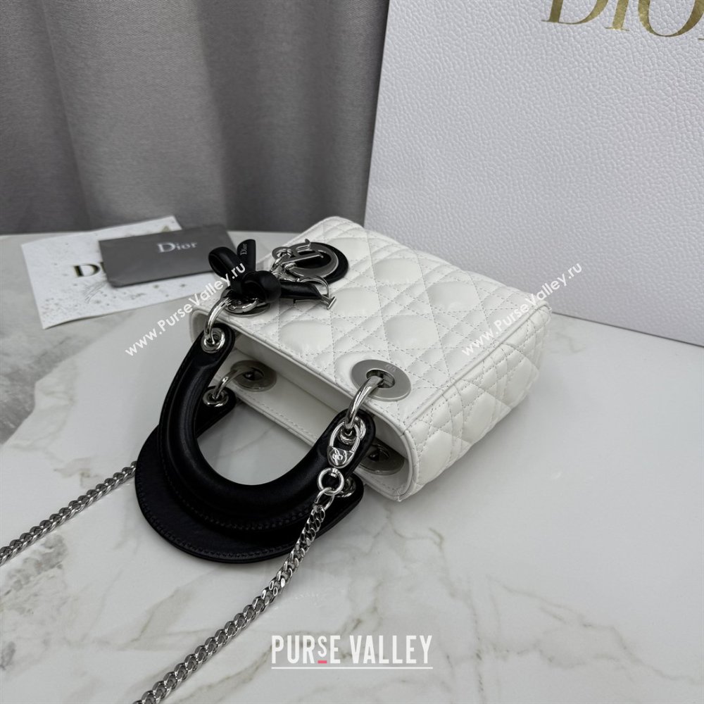 Dior Mini Lady Dior Bag in Cannage Lambskin with Bow White/Black 2026 D6603 (XXG-260409062)