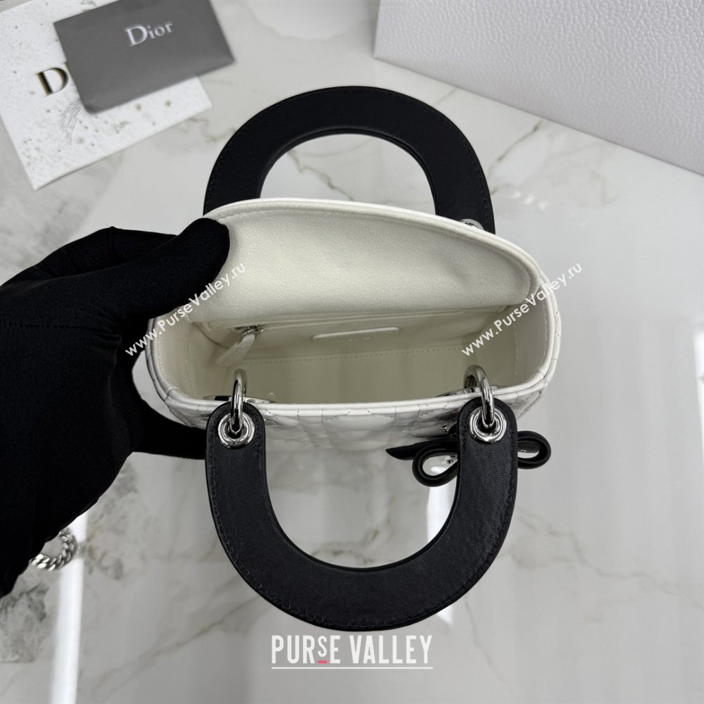 Dior Mini Lady Dior Bag in Cannage Lambskin with Bow White/Black 2026 D6603 (XXG-260409062)