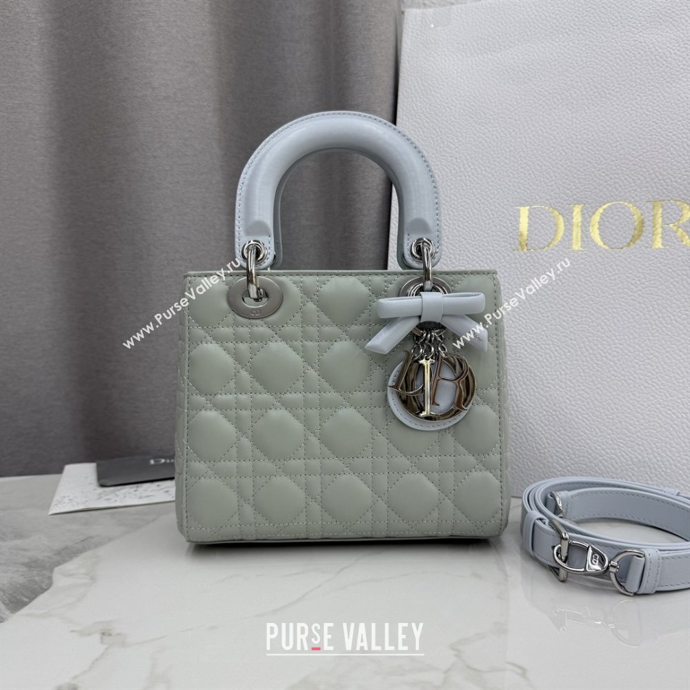 Dior Small Lady Bag in Cannage Lambskin with Bow Lily Green/Ice Blue 2026 M0538 0409 (XXG-260409058)