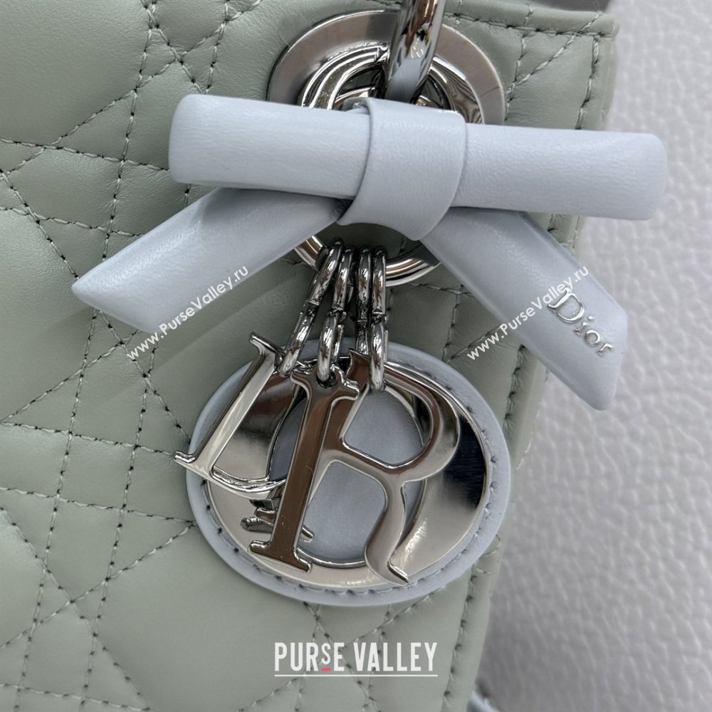 Dior Classic Mini Lady Dior Bag in Cannage Lambskin with Bow Lily Green/Ice Blue 2026 M0505 (XXG-260409059)