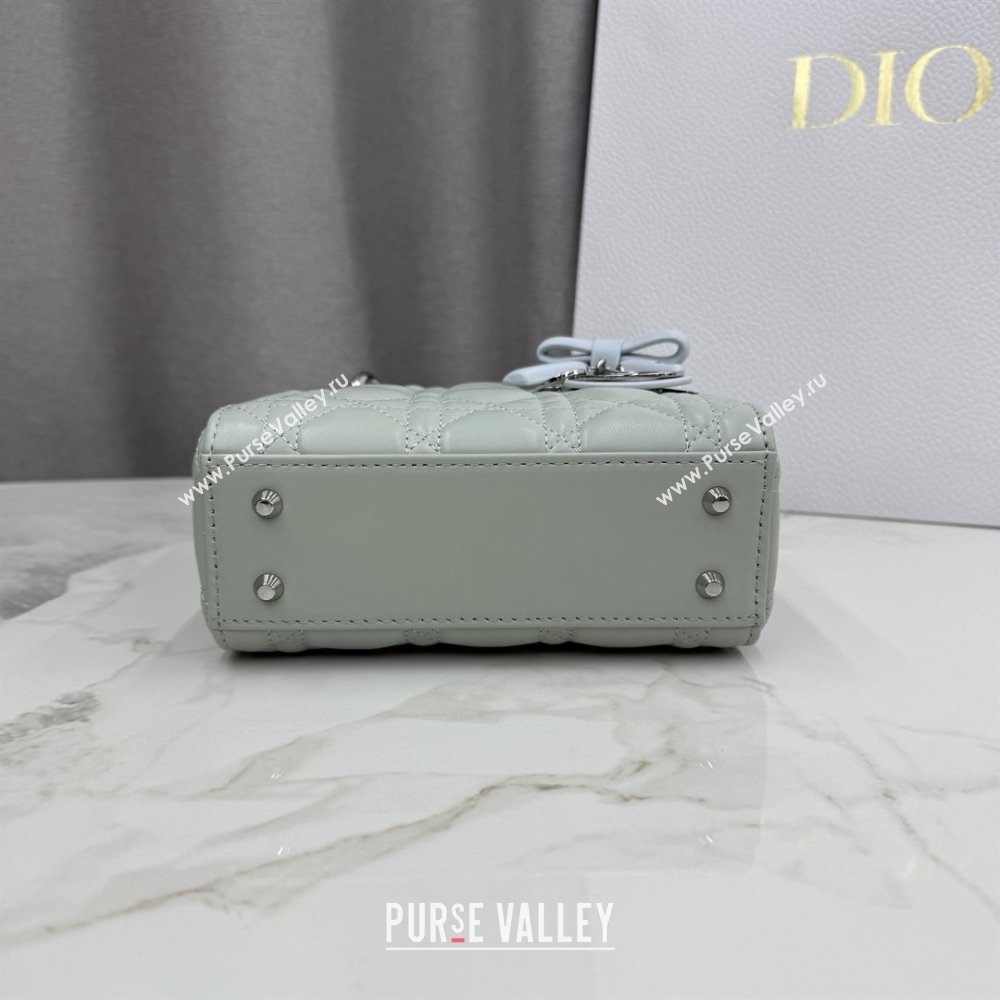 Dior Classic Mini Lady Dior Bag in Cannage Lambskin with Bow Lily Green/Ice Blue 2026 M0505 (XXG-260409059)