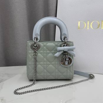 Dior Classic Mini Lady Dior Bag in Cannage Lambskin with Bow Lily Green/Ice Blue 2026 M0505 (XXG-260409059)