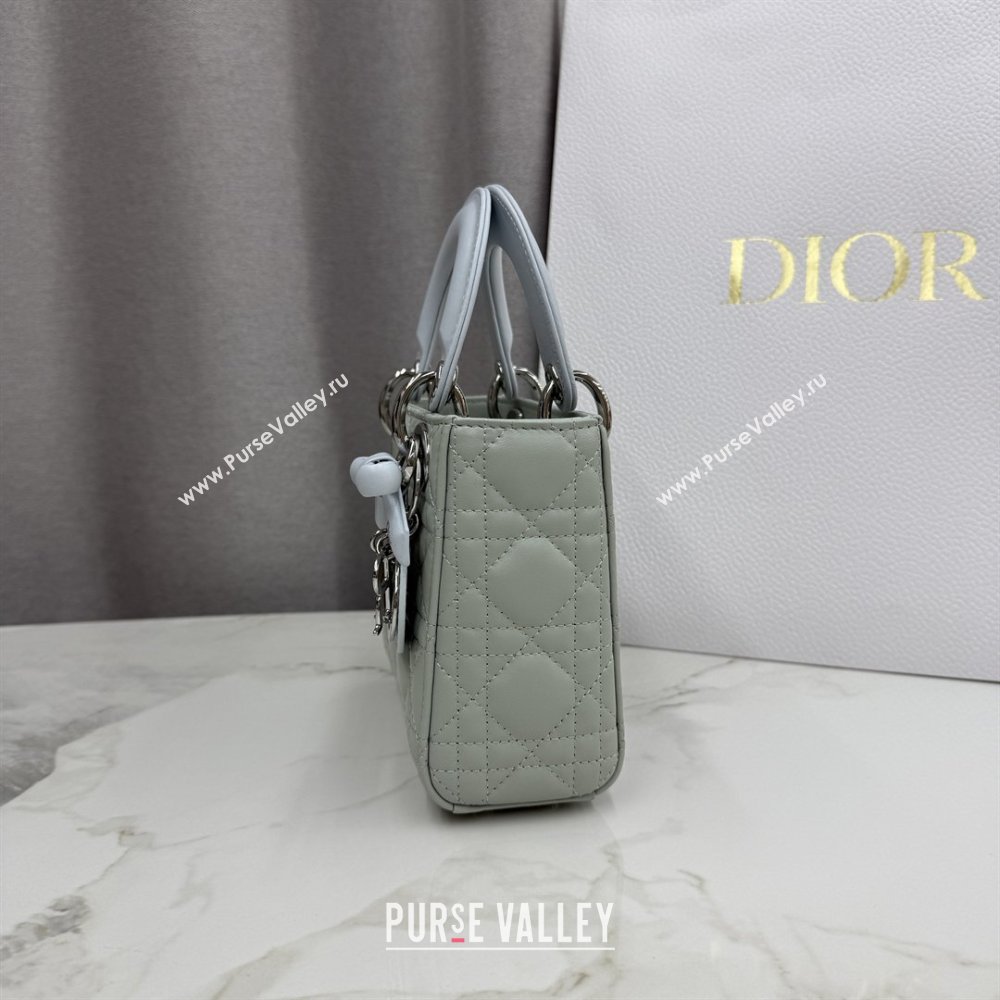 Dior Classic Mini Lady Dior Bag in Cannage Lambskin with Bow Lily Green/Ice Blue 2026 M0505 (XXG-260409059)