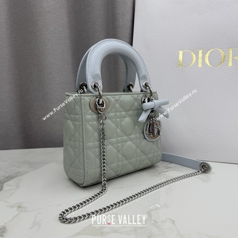Dior Classic Mini Lady Dior Bag in Cannage Lambskin with Bow Lily Green/Ice Blue 2026 M0505 (XXG-260409059)