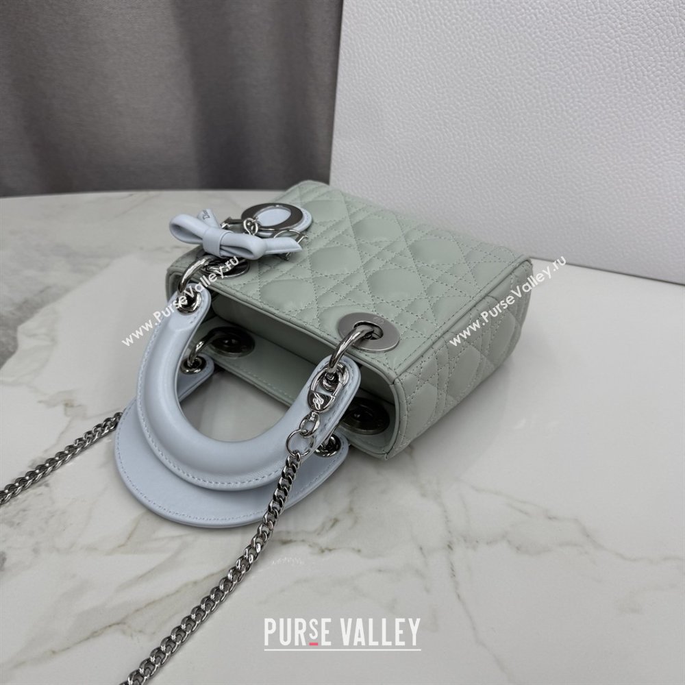 Dior Classic Mini Lady Dior Bag in Cannage Lambskin with Bow Lily Green/Ice Blue 2026 M0505 (XXG-260409059)