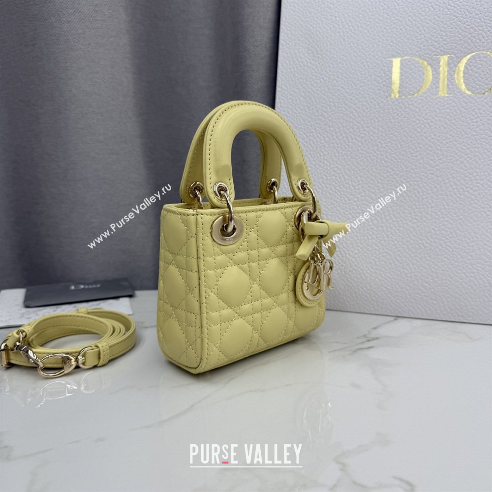 Dior Mini Lady Dior Bag in Cannage Lambskin with Bow Chick Yellow 2026 D6603 (XXG-260409060)