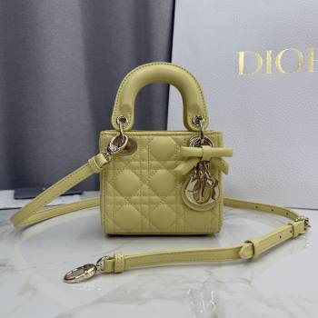 Dior Mini Lady Dior Bag in Cannage Lambskin with Bow Chick Yellow 2026 D6603 (XXG-260409060)