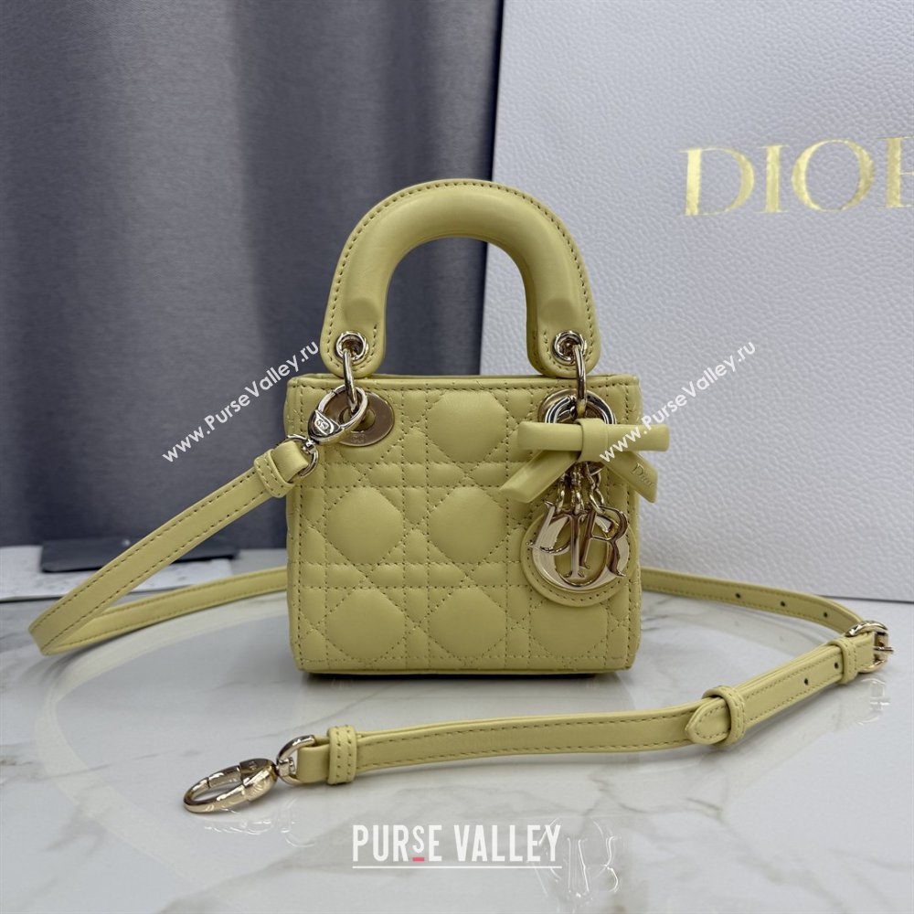 Dior Mini Lady Dior Bag in Cannage Lambskin with Bow Chick Yellow 2026 D6603 (XXG-260409060)