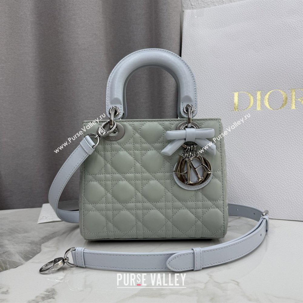 Dior Small Lady Bag in Cannage Lambskin with Bow Lily Green/Ice Blue 2026 M0538 0409 (XXG-260409058)