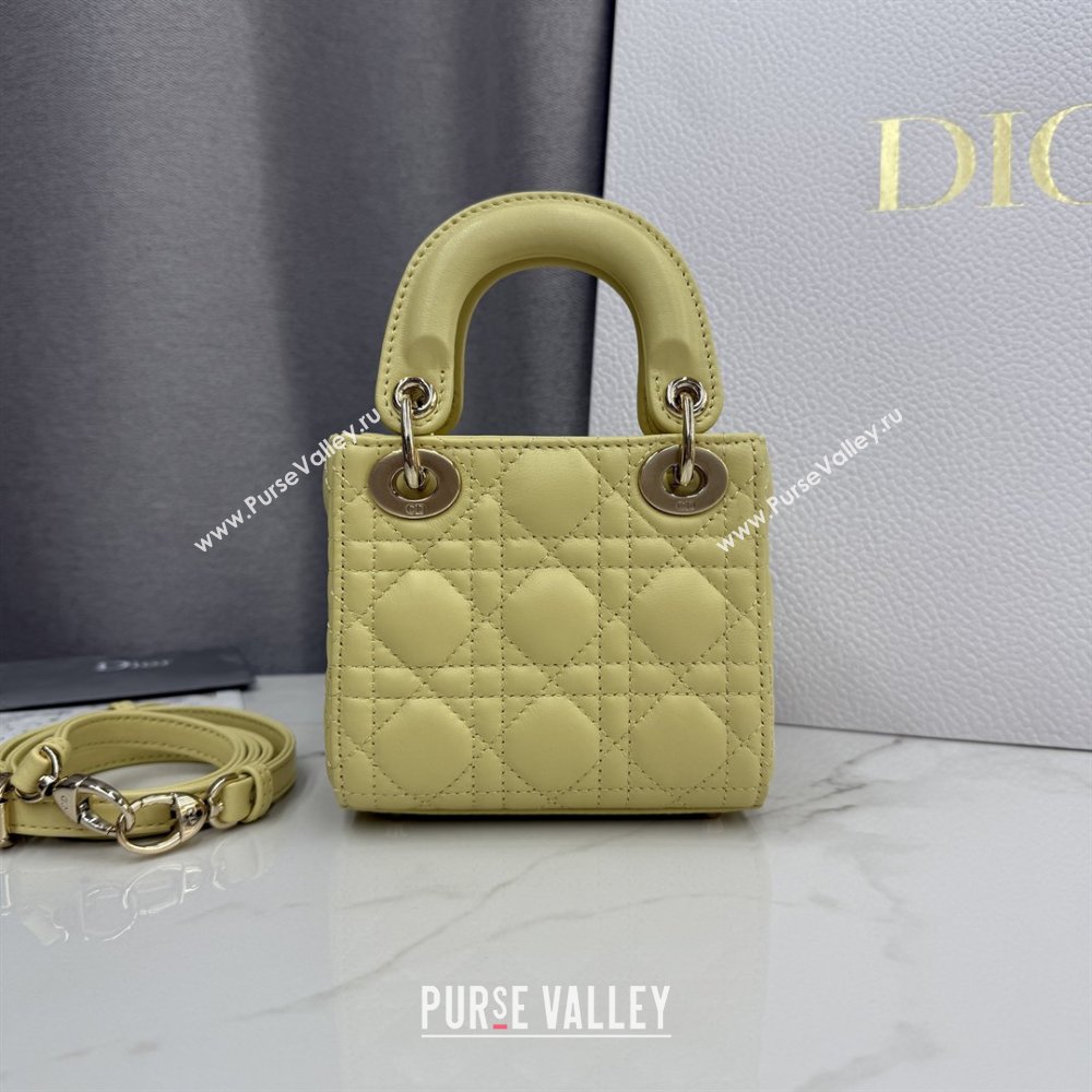 Dior Mini Lady Dior Bag in Cannage Lambskin with Bow Chick Yellow 2026 D6603 (XXG-260409060)