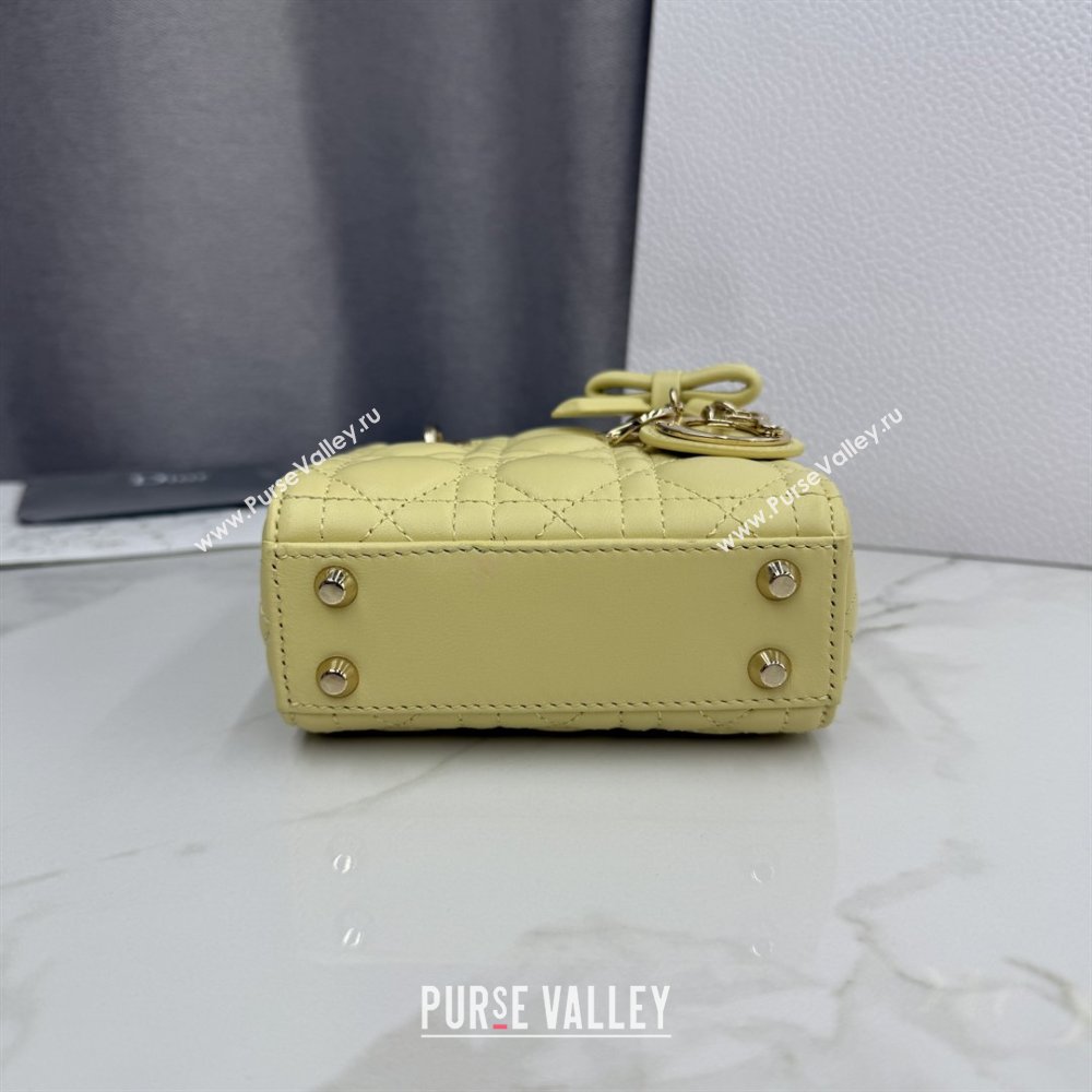 Dior Mini Lady Dior Bag in Cannage Lambskin with Bow Chick Yellow 2026 D6603 (XXG-260409060)