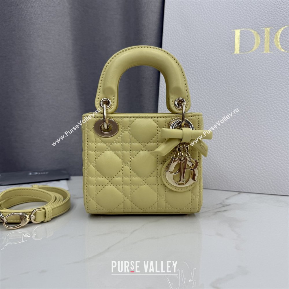 Dior Mini Lady Dior Bag in Cannage Lambskin with Bow Chick Yellow 2026 D6603 (XXG-260409060)