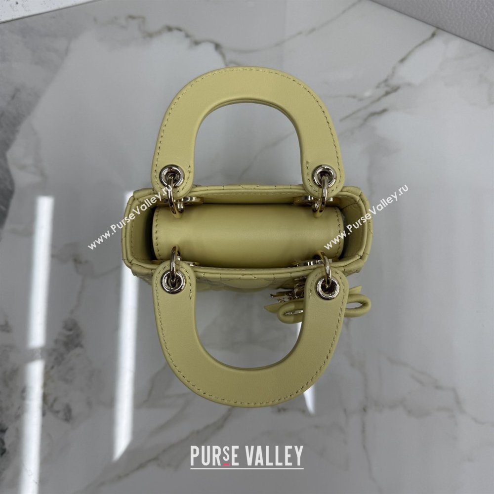 Dior Mini Lady Dior Bag in Cannage Lambskin with Bow Chick Yellow 2026 D6603 (XXG-260409060)