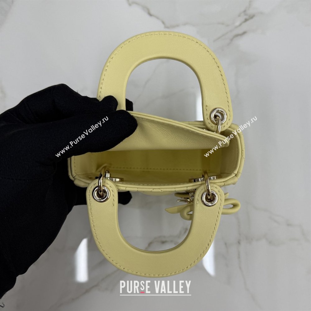 Dior Mini Lady Dior Bag in Cannage Lambskin with Bow Chick Yellow 2026 D6603 (XXG-260409060)