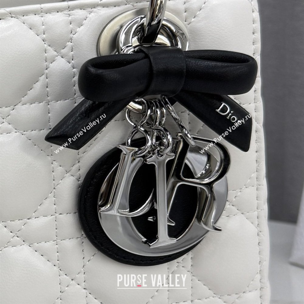 Dior Small Lady Bag in Cannage Lambskin with Bow White/Black 2026 M0538 0409 (XXG-260409063)