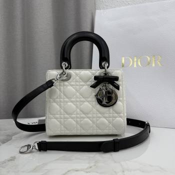 Dior Small Lady Bag in Cannage Lambskin with Bow White/Black 2026 M0538 0409 (XXG-260409063)