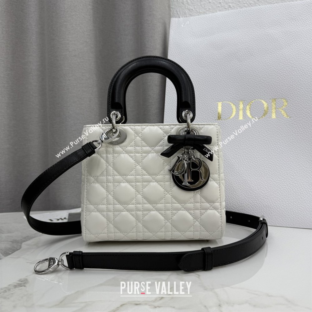 Dior Small Lady Bag in Cannage Lambskin with Bow White/Black 2026 M0538 0409 (XXG-260409063)