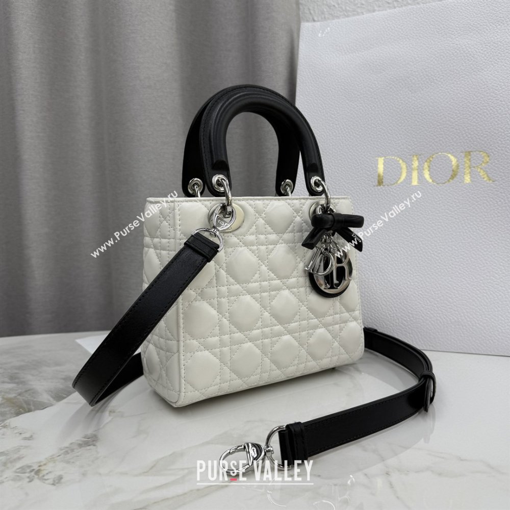 Dior Small Lady Bag in Cannage Lambskin with Bow White/Black 2026 M0538 0409 (XXG-260409063)