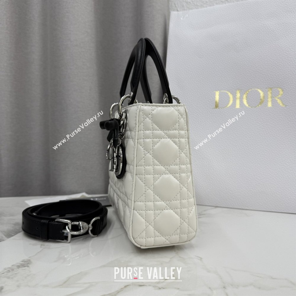 Dior Small Lady Bag in Cannage Lambskin with Bow White/Black 2026 M0538 0409 (XXG-260409063)