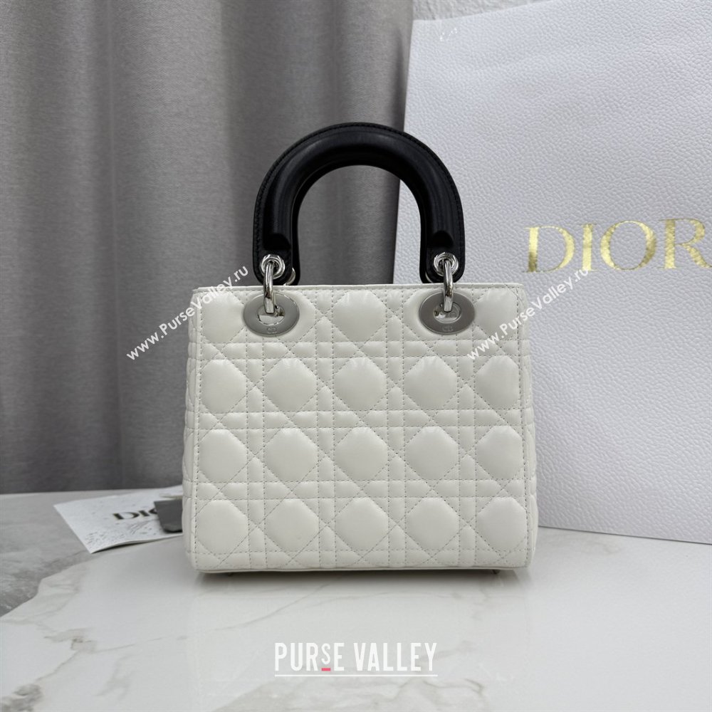 Dior Small Lady Bag in Cannage Lambskin with Bow White/Black 2026 M0538 0409 (XXG-260409063)