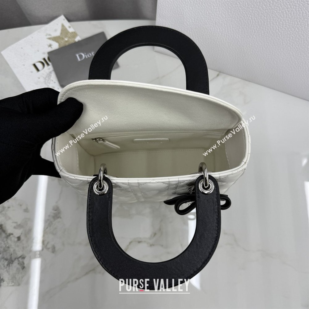 Dior Small Lady Bag in Cannage Lambskin with Bow White/Black 2026 M0538 0409 (XXG-260409063)