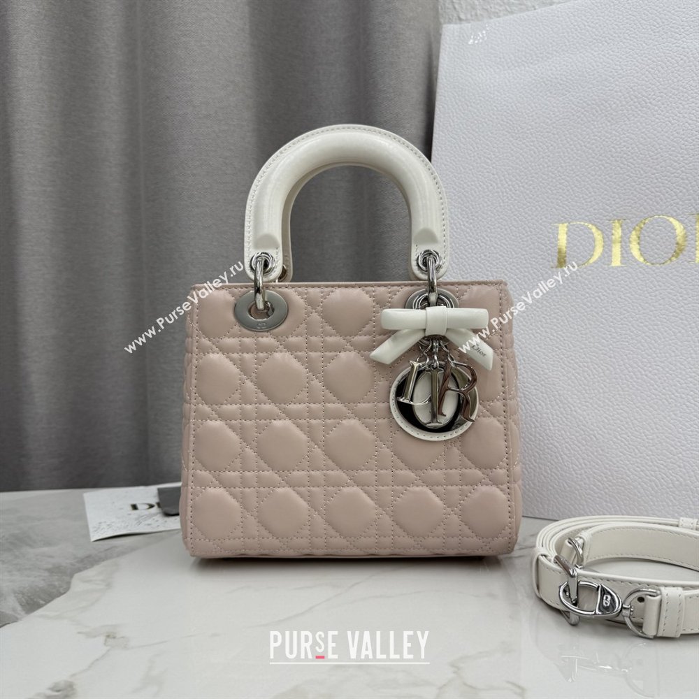 Dior Small Lady Bag in Cannage Lambskin with Bow Soft Pink/White 2026 M0538 0409 (XXG-260409064)