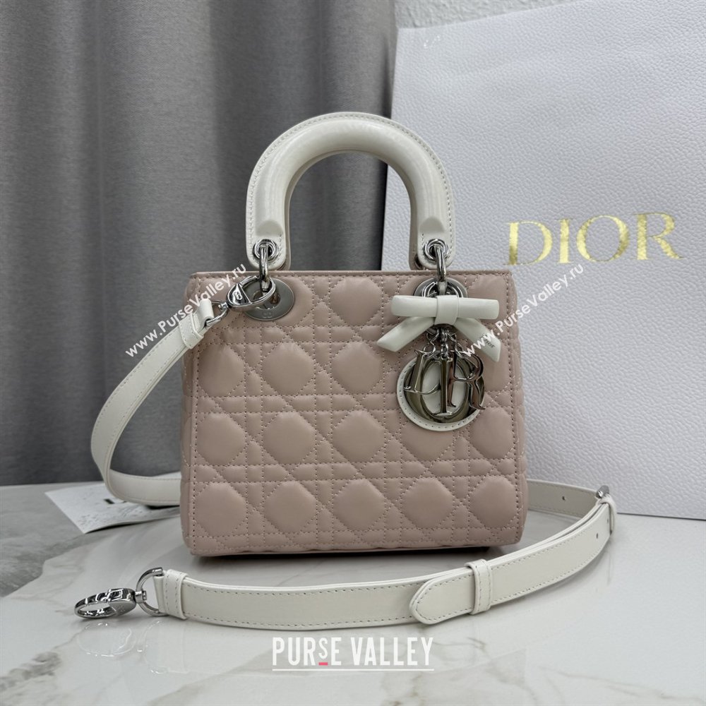 Dior Small Lady Bag in Cannage Lambskin with Bow Soft Pink/White 2026 M0538 0409 (XXG-260409064)