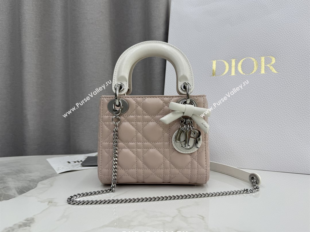 Dior Mini Lady Dior Bag in Cannage Lambskin with Bow Soft Pink/White 2026 D6603 (XXG-260409061)