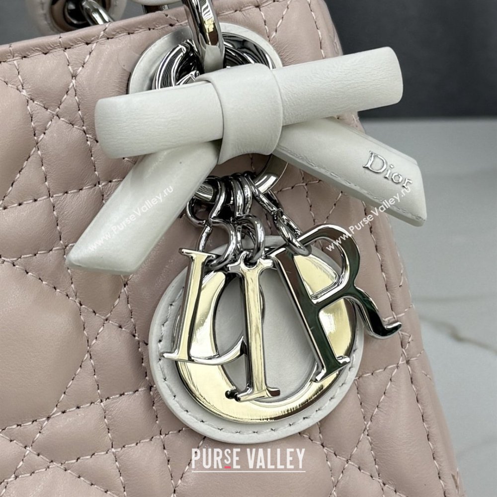 Dior Mini Lady Dior Bag in Cannage Lambskin with Bow Soft Pink/White 2026 D6603 (XXG-260409061)